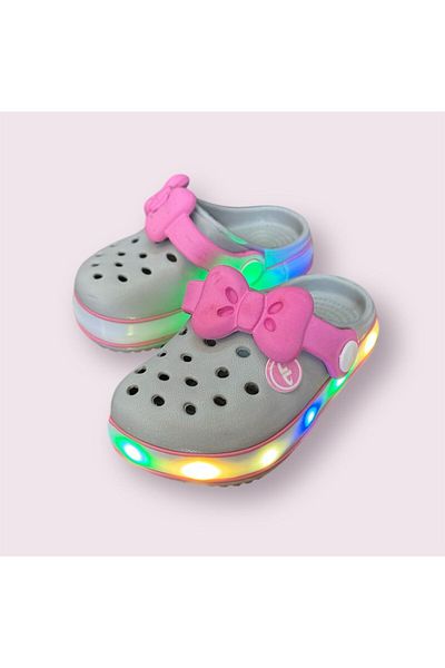 AkınalBella Baby Girl Ice Gray Bow Lighted Led Sole Slippers Sandals