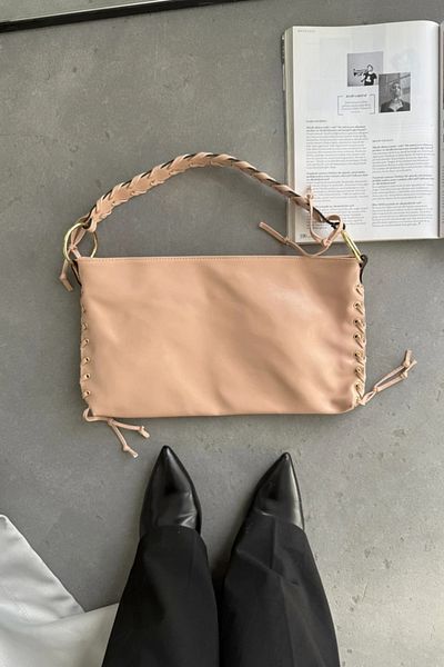 LEONAS Knitted Detailed Ring Hand and Shoulder Bag Yolanda Pink