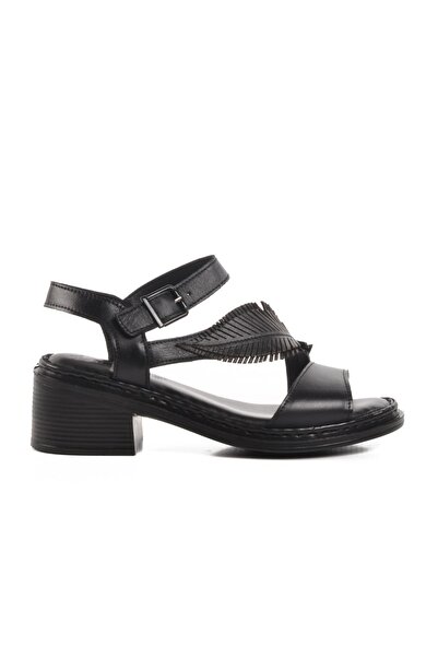 Venüs Black Genuine Leather Women's Sandals 25020310 Y Z