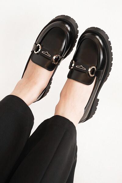 Stilbagshoes MERRY İTHAL TOKA DETAYLI KADIN AYAKKABI CİLT SİYAH