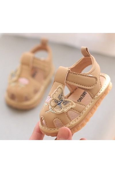 Superbaby Cream sandals with peepers - Butterfly