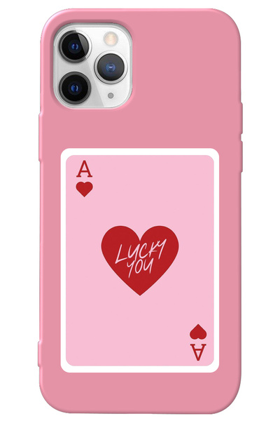 WANNA PROTECT iPhone 13 Pro Pembe İçi Kadife Lucky You Desenli Silikon Telefo...