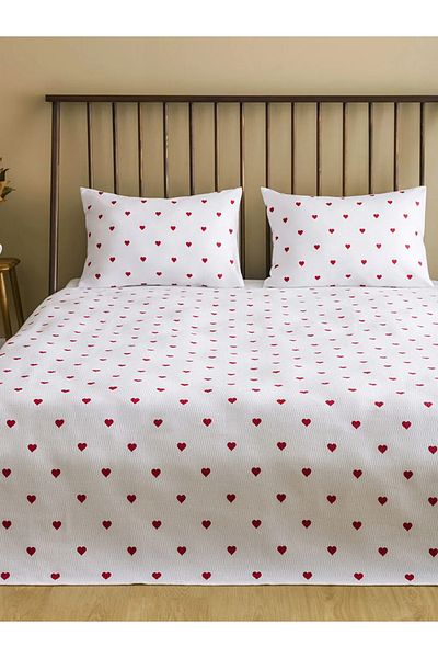 LC Waikiki Lcw Home Red Heart Patterned Double Pique Set