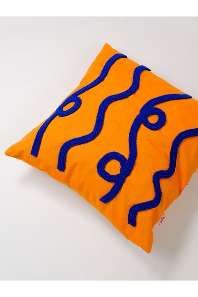 Galia Tasarım Electric Flow - Abstract Pattern - Punch Throw Pillow Cover - Orange/Sax