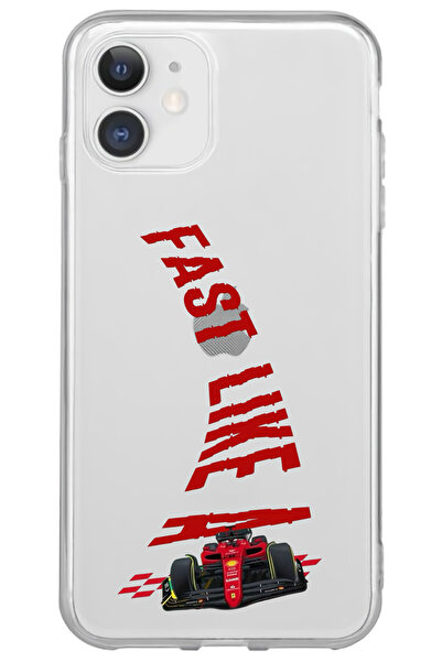 WANNA PROTECT iPhone 11 Fast Like Desenli Desenli Şeffaf Silikon Telefon Kılıfı