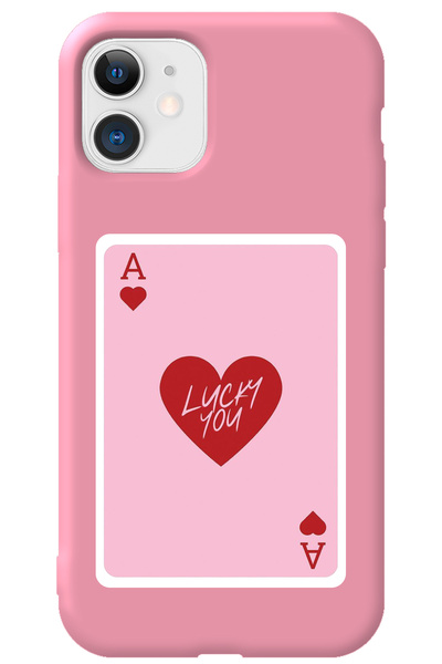 WANNA PROTECT iPhone 11 Pembe İçi Kadife Lucky You Desenli Silikon Telefon Kı...