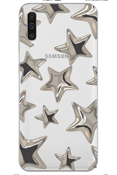 WANNA PROTECT Samsung A70 Stars Desenli Desenli Şeffaf Silikon Telefon Kılıfı