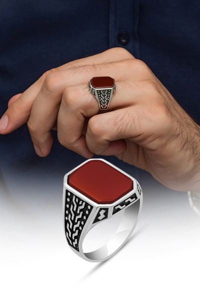 ALYANSEVİM Akik Taşlı 925 Gümüş Erkek Yüzük