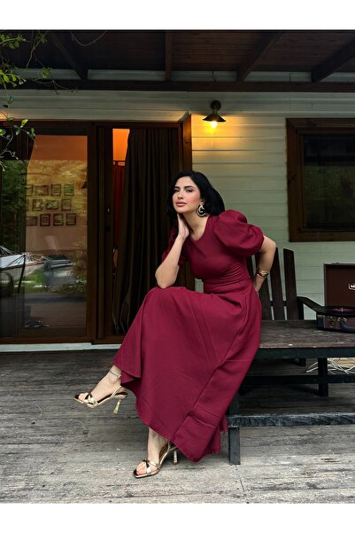 Afiş Butik Karpuz Kollu Midi Boy Elbise