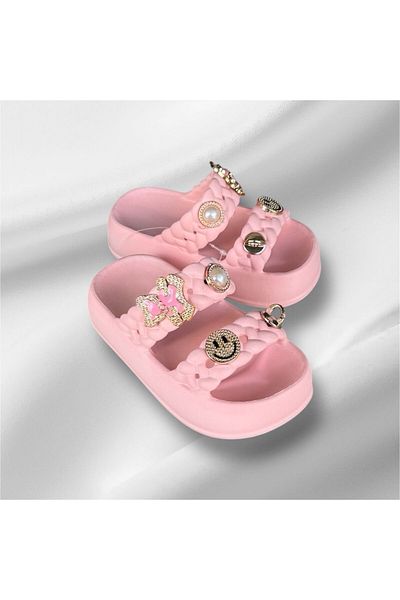 Sonimix Girl Child Powder Colored Soft Soft Orthopedic Sole Double Banded Stone Slippers