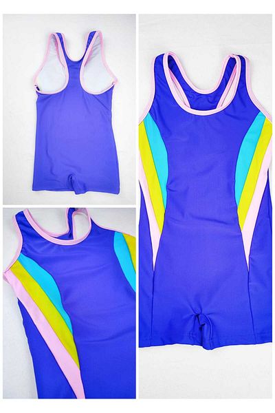 Lio20 Girl's Lycra Shorts Swimsuit-Purple-Age 7-16
