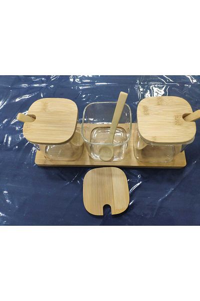 Coperta 3-Piece Glass Spice Holder with Bamboo Lid and Spoon