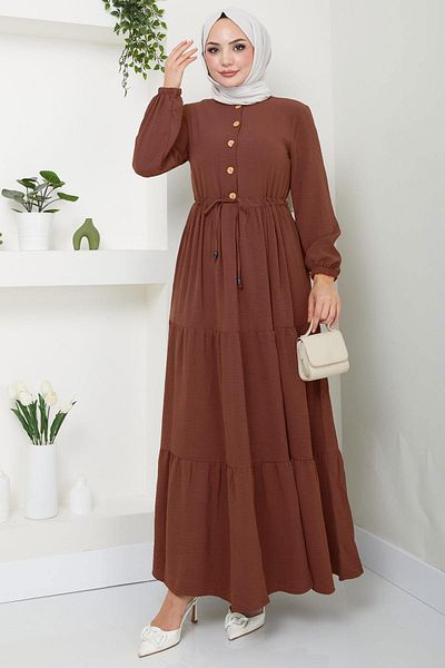 hafsamina Shirred Buttoned Ayrobin Dress Tile Hm8811