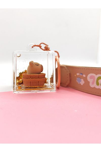 Limmy Capybara Keychain Capybara Water Sequin Cube Keychain -Wooden Pool