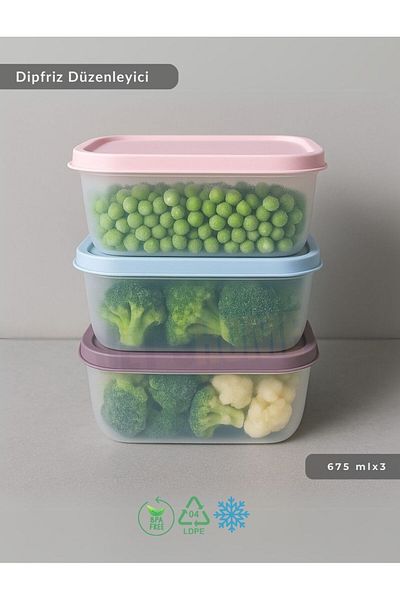 Jet's Home 3-Piece Dipfreeze Storage Container - No Frost Silicone Lid |   Deep Freezer Organizer Bpa Free 675 ml