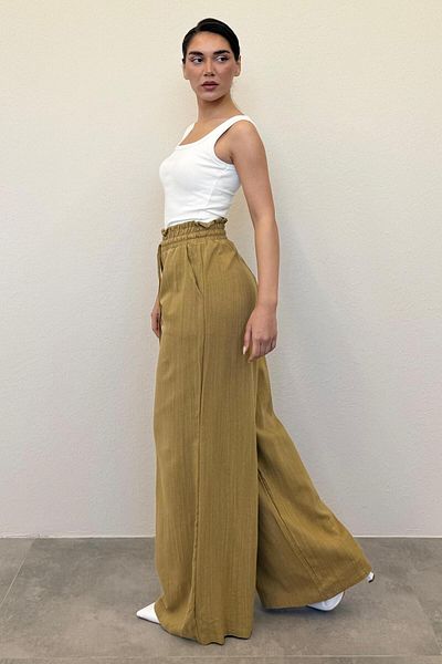 Madmext Mustard High Waist Wide Leg Pants Mg2408