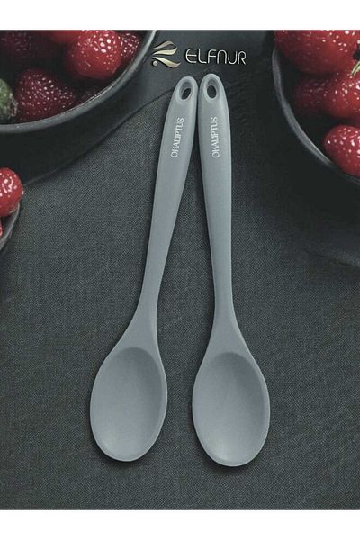 elfnur 2Pcs Hard Tip Heat Resistant Fireproof Non-Stick 28 cm Silicone Tablespoon Set