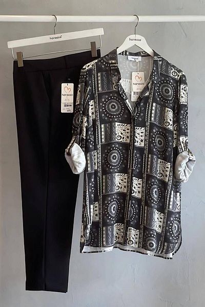 Hanezza Viscose Patterned Large Size Aegean Casual Shirt
