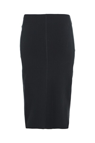 Calvin Klein Women Black Hook and Eye Midi Knitted Skirt