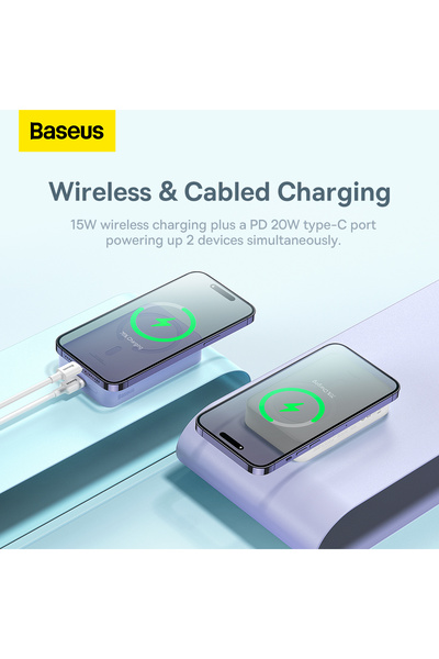 Baseus Airpow Magnetic Mini Wireless Fast Charge Power Bank 20000mAh 20W - White