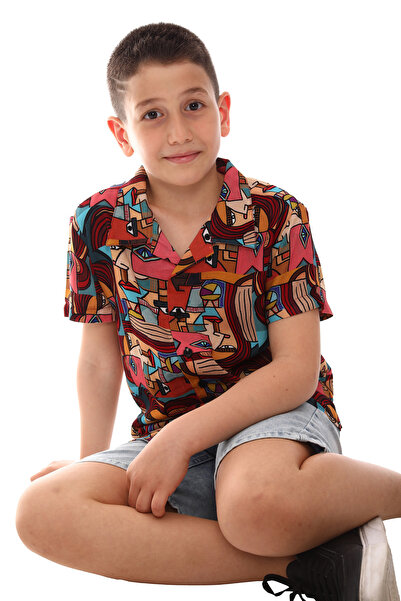 S-Ponder قميص بيكاسو للأطفال بأكمام قصيرة من الفيسكوز بنسبة 100%