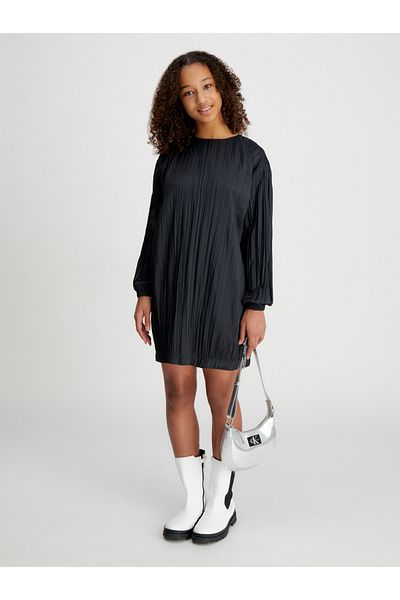 Calvin Klein Girls Black Festive Plisse Flare Dresses