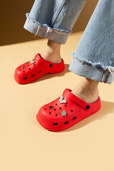 Pembe Potin Women's Red Eva Deniz Beach Loadset Sole Nurse Hospital Confort Comfortable Sandals Slippers