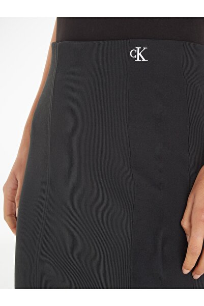 Calvin Klein Women Black Hook and Eye Midi Knitted Skirt