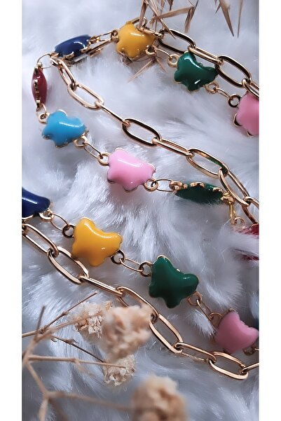 Serenity Renkli Mineli Gold Zincir Çelik Halhal