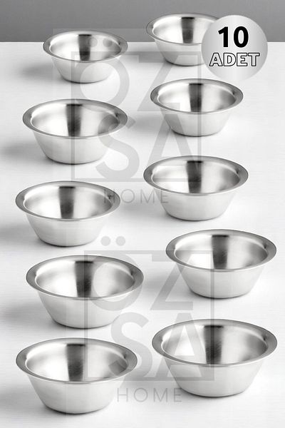 ÖzSa Home 10 Pieces 18/10 Stainless Steel Coffee Side Turkish Delight Bowl Jam Bowl Burger Side Sauce Bowl 7,5 cm