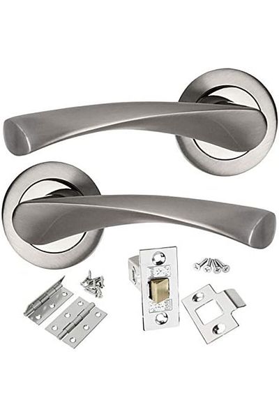 Generic HANDLESTORE Dual Finish Chrome Twist Door Handle Pack - with Hinges and Latches - ® (1 Pack)