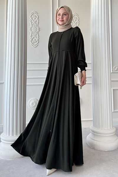 InStyle Khaki Ferace with Shirred Sleeves and Pleats