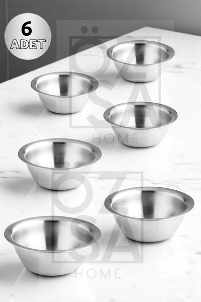 ÖzSa Home 6 Pieces 18/10 Stainless Steel Coffee Side Turkish Delight Bowl Jam Bowl Burger Side Sauce Bowl 7,5 cm