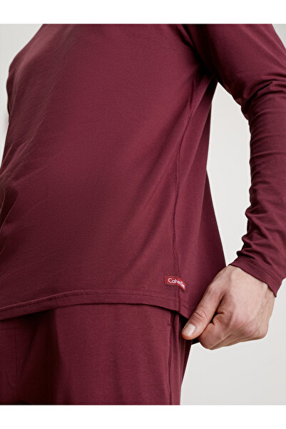 Calvin Klein Men Burgundy Long Sleeve Tee & Pant Set