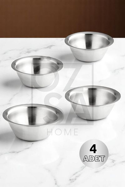 ÖzSa Home 4 Pieces 18/10 Stainless Steel Coffee Side Turkish Delight Bowl Jam Bowl Burger Side Sauce Bowl 7,5 cm