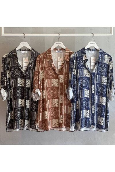 Hanezza | Ege Kasidesi - Desen | Viskon Büyük Beden Gömlek
