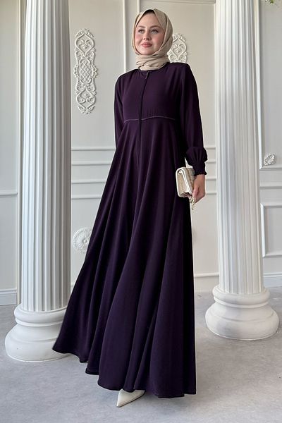 InStyle Shirred Pleated Plum Ferace with Sleeves