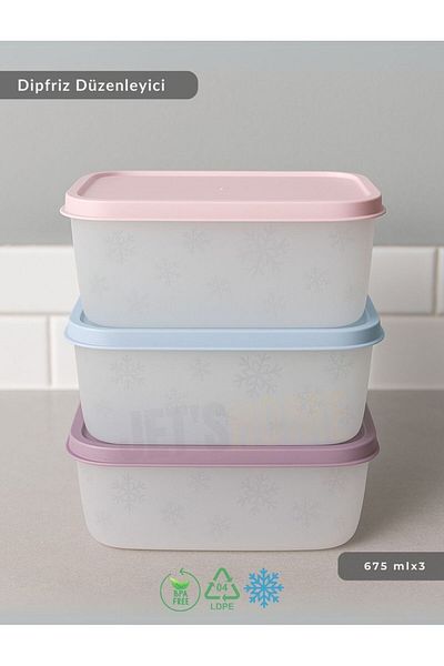 Jet's Home 3-Piece Dipfreeze Storage Container - No Frost Silicone Lid |   Deep Freezer Organizer Bpa Free 675 ml