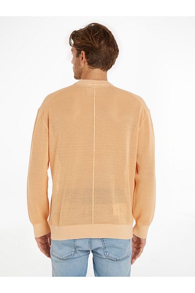 Calvin Klein Men Crushed Orange Open Structure Pullovers Sweater