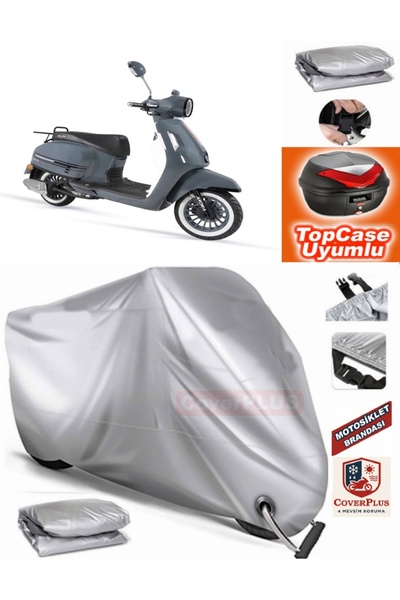 CoverPlus Gri Kilit Uyumlu Arora Dazzle Pro Motor Brandası Arka Çanta Uyumlu,...