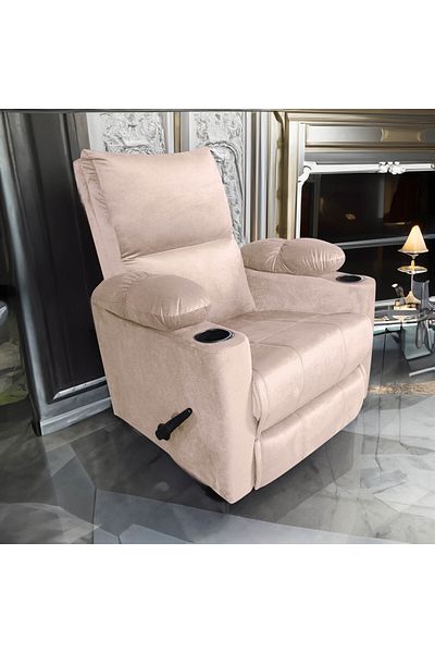Lazy Vibes Sun | Velvet Rocking Cinematic Recliner Chair with Cups Holder - Dark Ivory