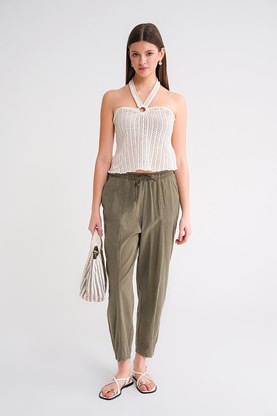 Mixray 4436 Γυναικείο λινό ριγέ παντελόνι Shalwar Antique Khaki