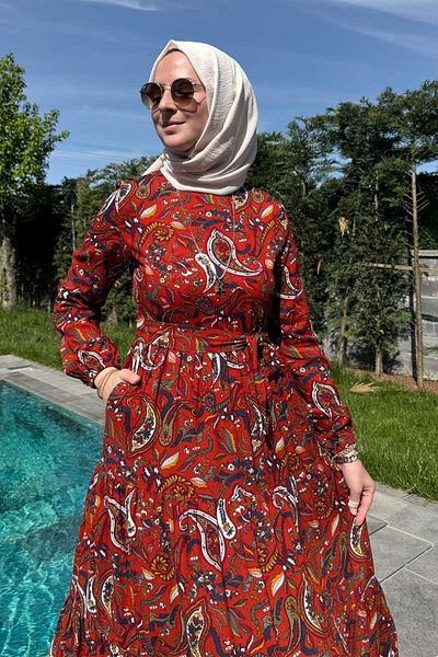 Rabia Şamlı Shawl Patterned Dress Tile
