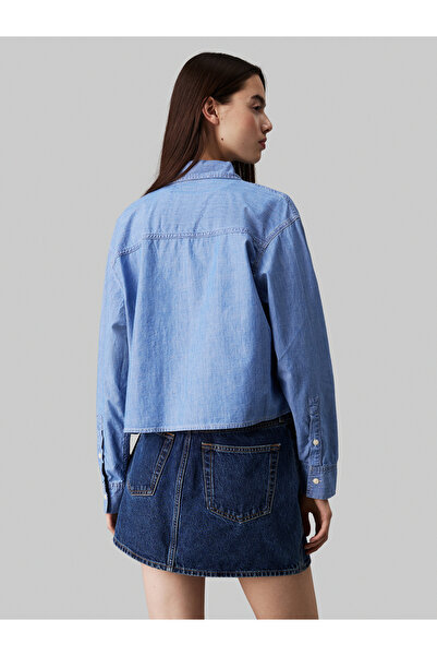 Calvin Klein Women Blue Cropped Dad Chambray Shirt