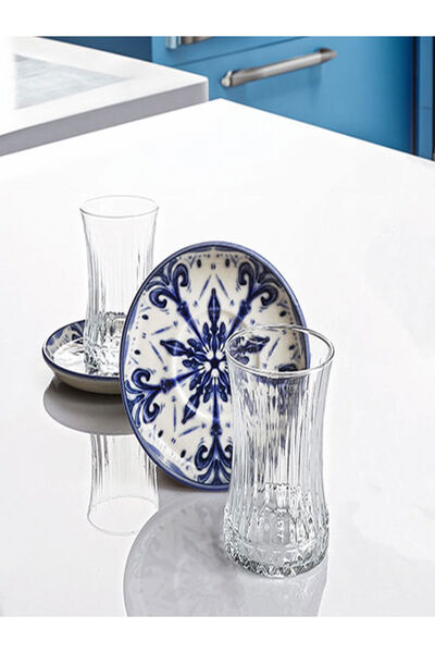 Kosova ELYSİA 12PRÇ LÜKS PORSELEN TABAK CAM BARDAK ÇAY SETİ ÇAY BARDAĞI SET