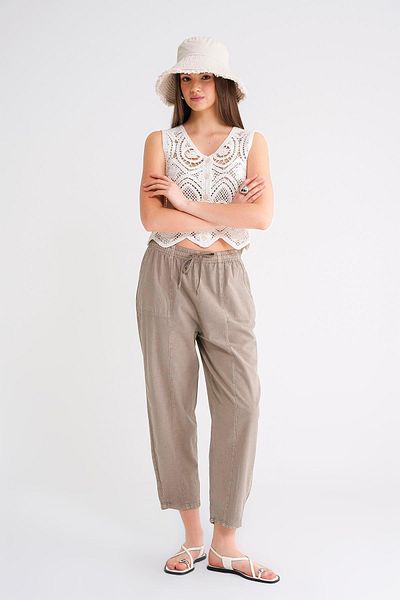 Mixray 4436 Γυναικείο λινό ριγέ παντελόνι Shalwar Antique Mink