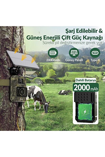 Juo 850ws Güneş Enerjili Fotokapan 48mp Full Hd Wifi Hareket Sensörlü Gece Görüşlü Ip66 Su Geçirmez