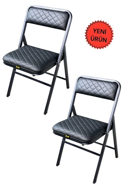 hey Katlanır Kamp Sandalyesi Piknik Sandalyesi Siyah Deri Baklava 2'li
