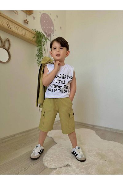 RAPAPA Boy's Gabardine Fabric 3-Piece Short Sleeve Bottom Top Set J-3000