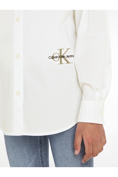 Calvin Klein Girls White Oversized Poplin Shirt